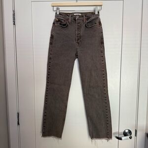 Re/Done Jeans Womens Sz 24 Brown 70s Ultra High Rise Stove Pipe Raw Hem